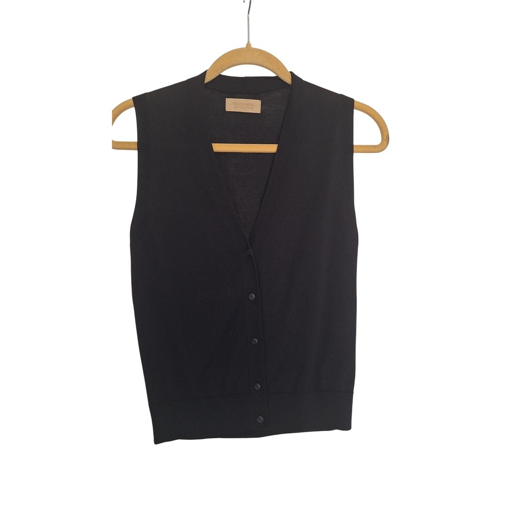 Falconeri Seta Collection Black Silk Blend V-Neck Button Front Cardigan Vest